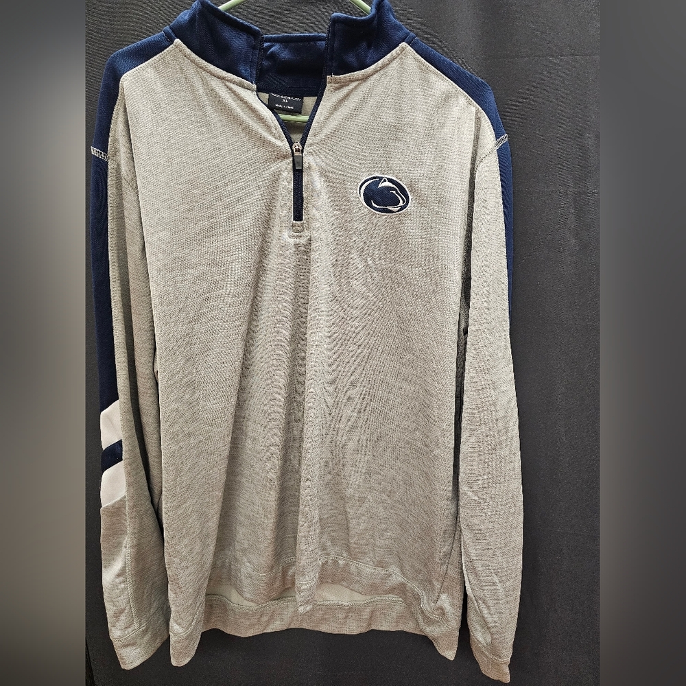 Colosseum Penn State Navy and Gray Zip-Up Sweater
